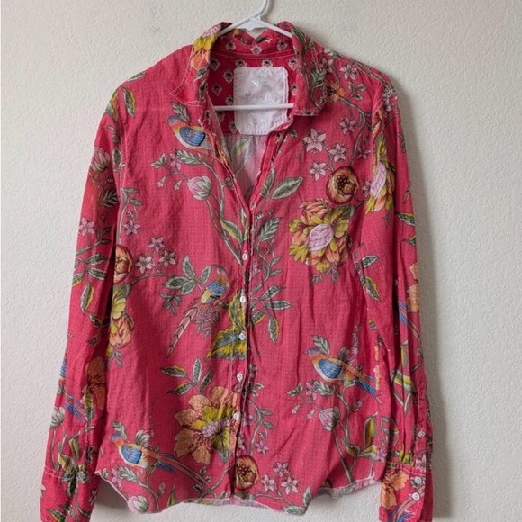 Cino Top XXL Button-Down Shirt Floral Bird Print Colorful Pink Boho Romantic EUC - Picture 5 of 6